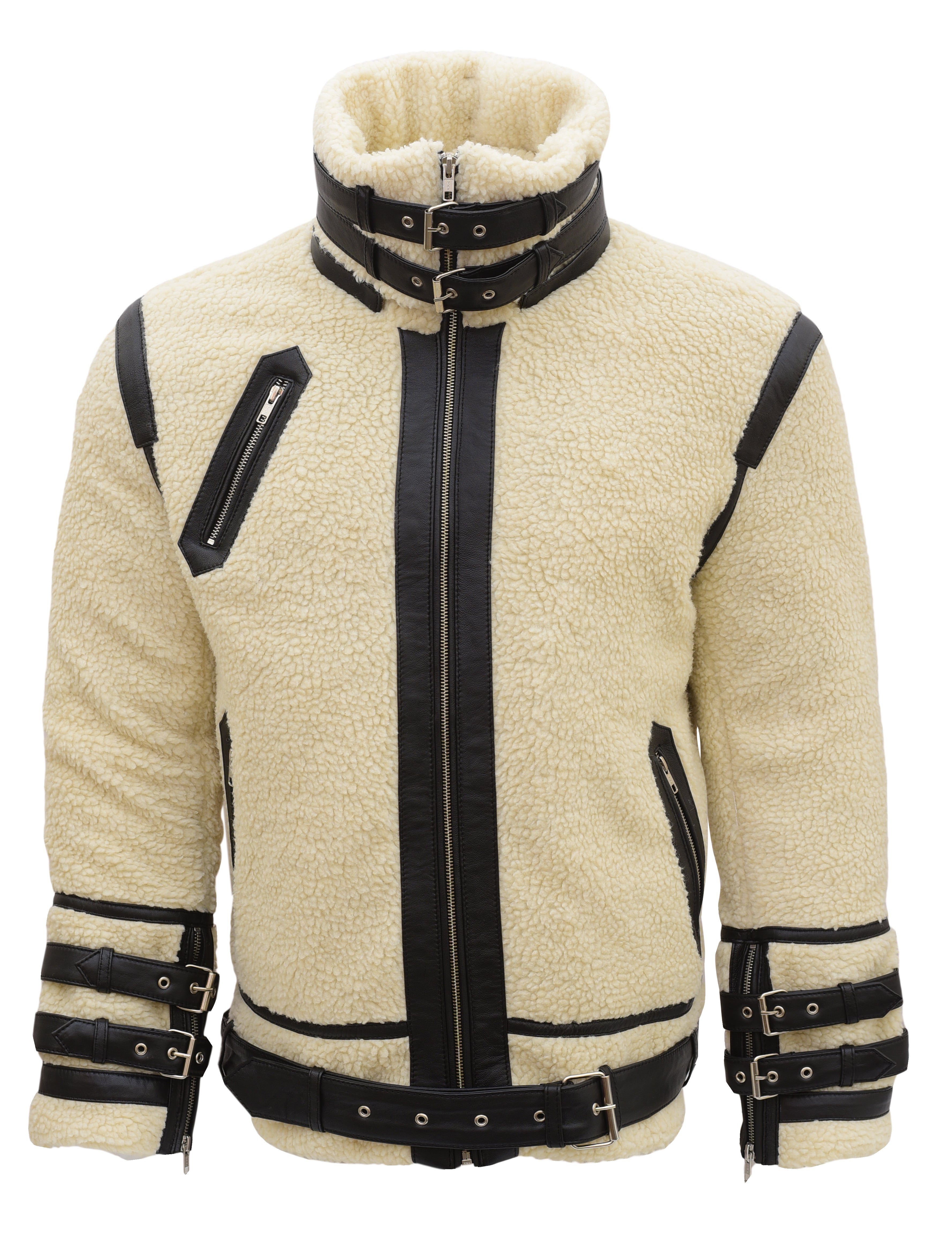 Style 3602 – White Fur & Black Sheep Leather Jacket