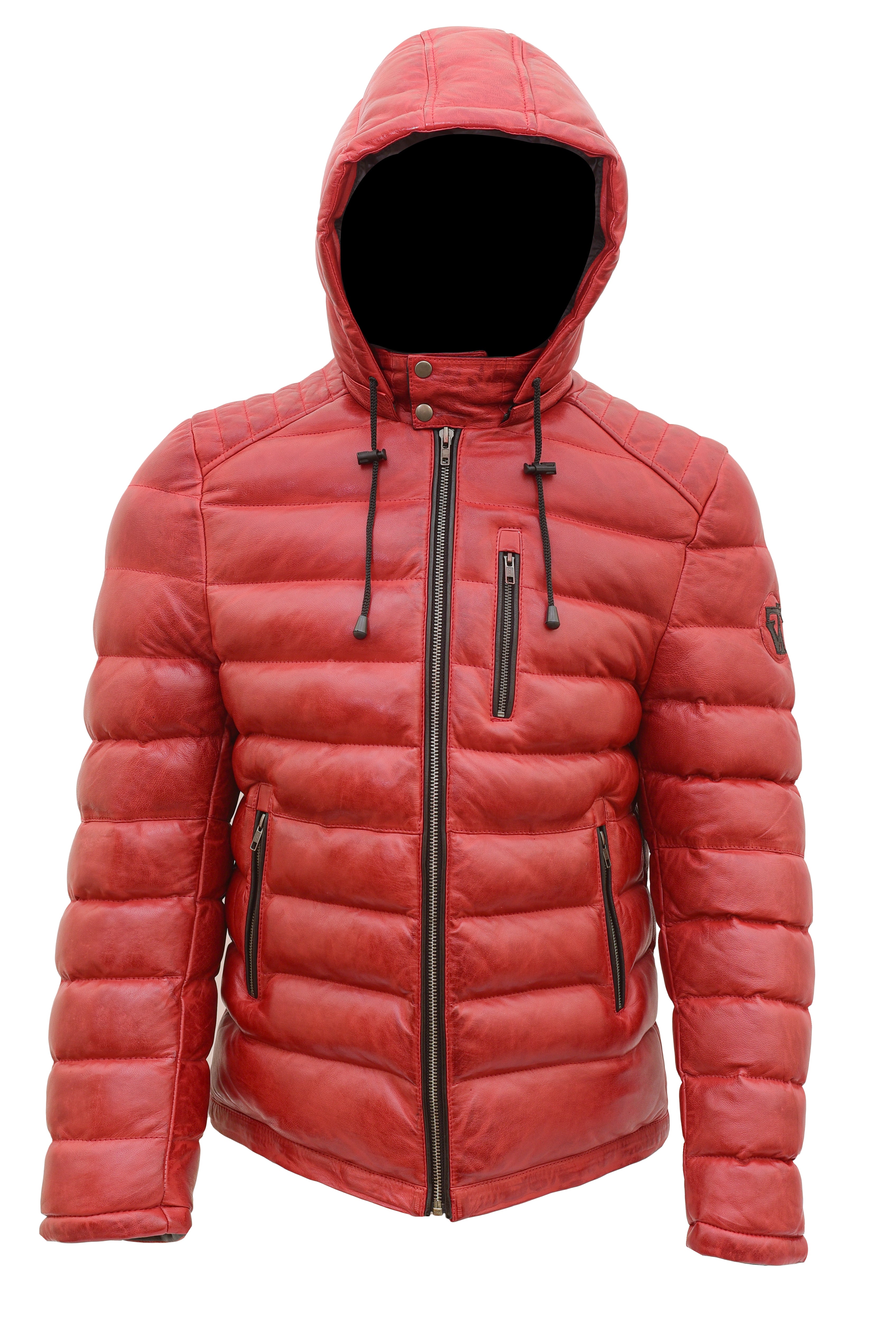 Red Wax Bubble Winter Jacket – Sheep Wax Fabric with Removable Hood