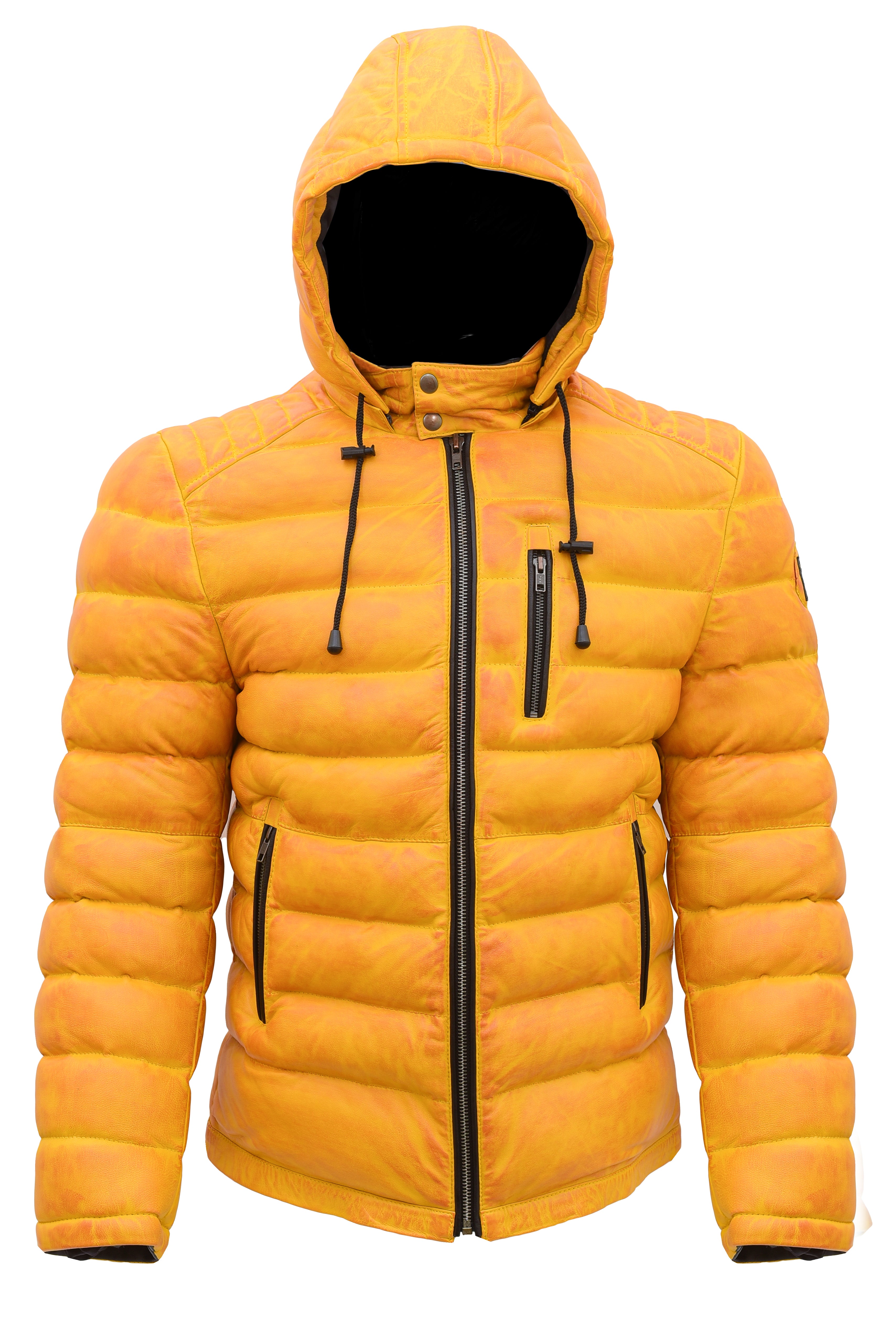 Yellow Wax Bubble Winter Jacket – Sheep Wax Fabric with Removable Hood