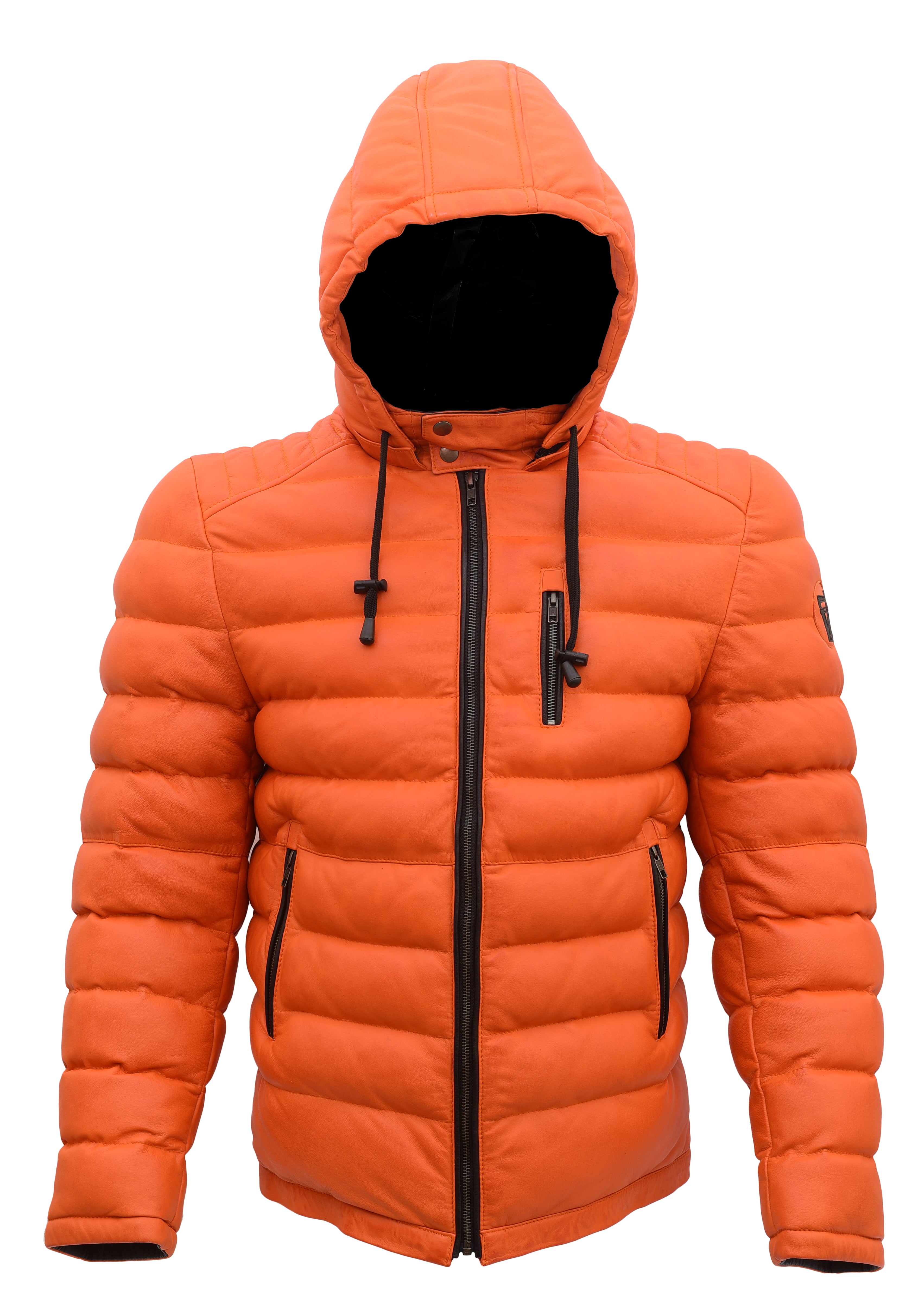 Orange Wax Bubble Winter Jacket – Sheep Wax Fabric with Removable Hood